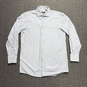 Boss Hugo Sharp Fit Dress Button Up Shirt Mens 15.5 32/33 Blue White Striped